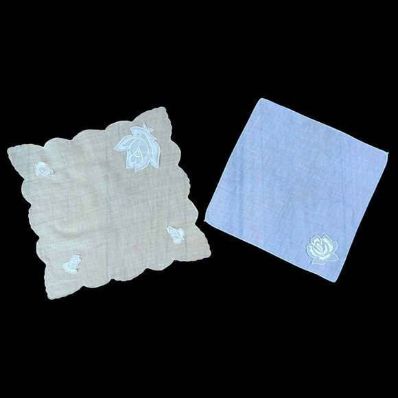 The Unbranded Brand Accessories - Vintage Women's Handkerchiefs White‎ Floral Embroidery Appliqué Scalloped Edges
